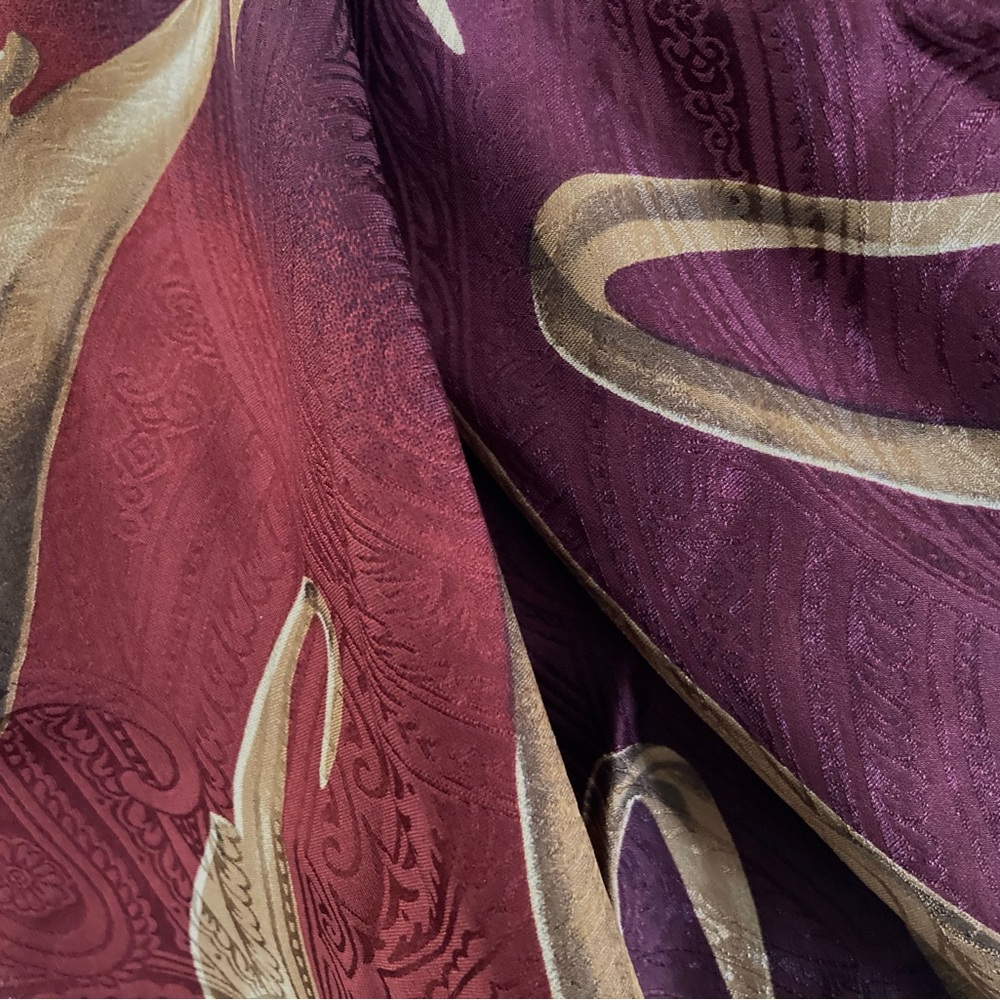 Large Paisley Silk Scarf, Terracotta, Burgundy, Gold, Jaquard, NWT - Picture 7 of 9